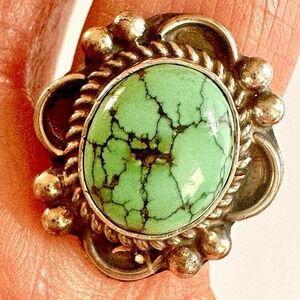 Navajo Turquoise Flower Ring Sz 7 Signed Priscilla Smith Native Amer Sterling